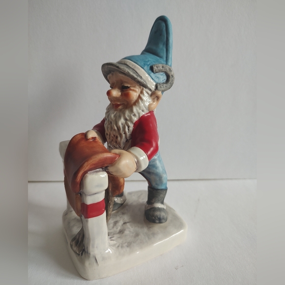Goebel Co Boy Gnome Herbie Horseman Placing Saddle W Germany Red Blue Figurine - Picture 4 of 16